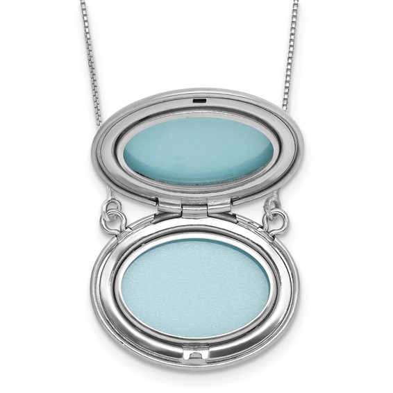 Sterling Silver Rhodium-plated Polished Front/Brushed Back Love To Moon and Back 18.75 inch with 2 inch ext. 20mm Oval Locket Necklace