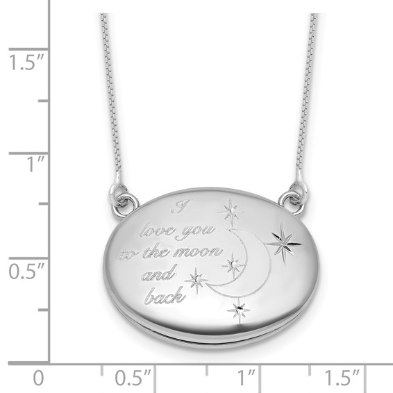 Sterling Silver Rhodium-plated Polished Front/Brushed Back Love To Moon and Back 18.75 inch with 2 inch ext. 20mm Oval Locket Necklace