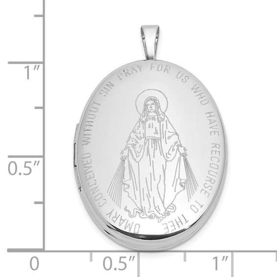 Sterling Silver Rhodium-plated Polished Front/Brushed Back Miraculous Medal 20mm Oval Locket