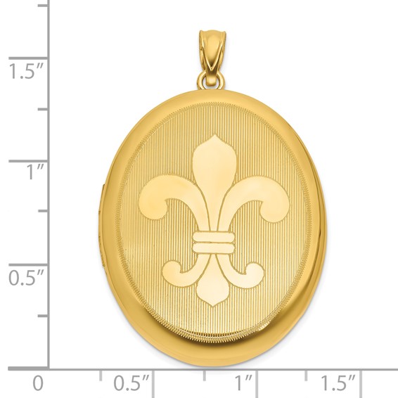 Sterling Silver Gold-plated Polished Front/Brushed Back Fleur De Lis 28mm Oval Locket