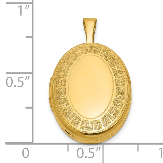 Sterling Silver Gold-plated Polished Front/Brushed Back Greek Key 16mm Oval Locket