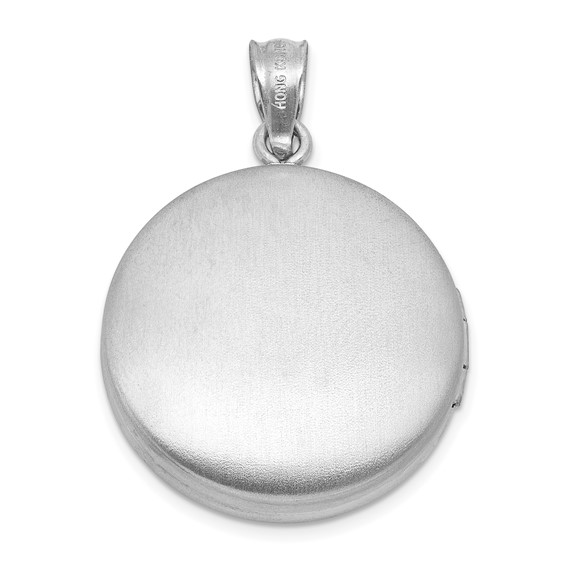 Sterling Silver Rhodium-plated Brushed Diamond-cut with 1/20 carat Diamond Cross 20mm Round Locket