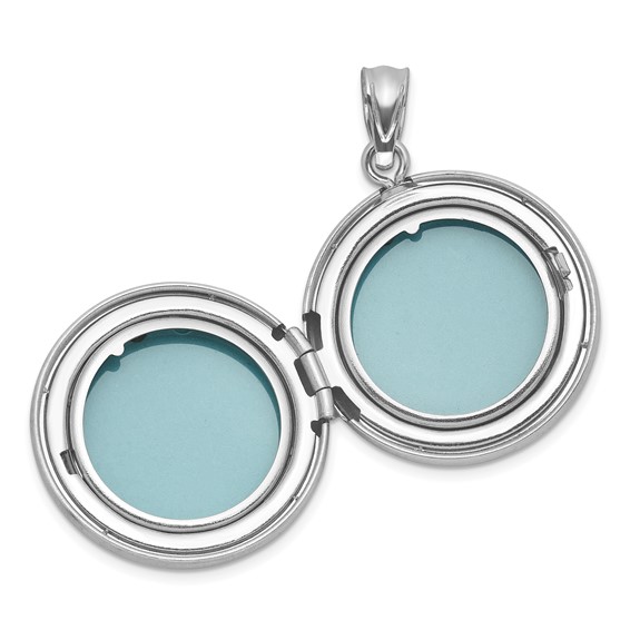 Sterling Silver Rhodium-plated Brushed Diamond-cut with 1/20 carat Diamond Cross 20mm Round Locket