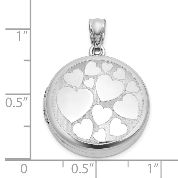 Sterling Silver Rhodium-plated Polished Front/Brushed Back Multi-Heart 20mm Round Locket