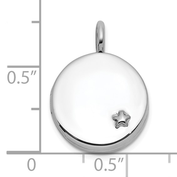 Sterling Silver Rhodium-plated Polished Star On 10mm Round Locket