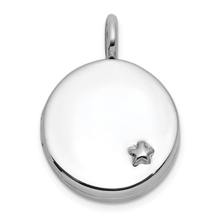 Sterling Silver Rhodium-plated Polished Star On 10mm Round Locket