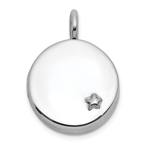 Sterling Silver Rhodium-plated Polished Star On 10mm Round Locket