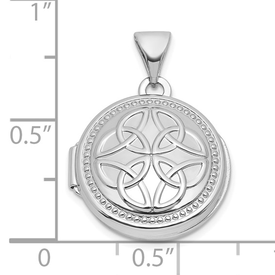 Sterling Silver Rhodium-plated Polished 16mm Celtic Knot Design Round Locket