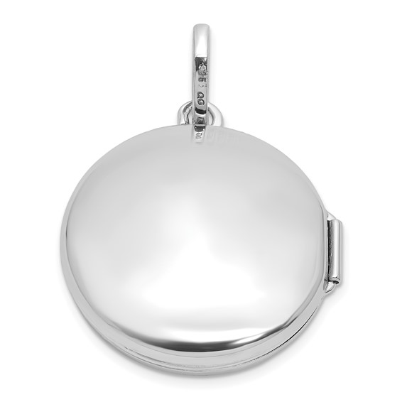 Sterling Silver Rhodium-plated Polished with Beaded Border 20mm Round Locket