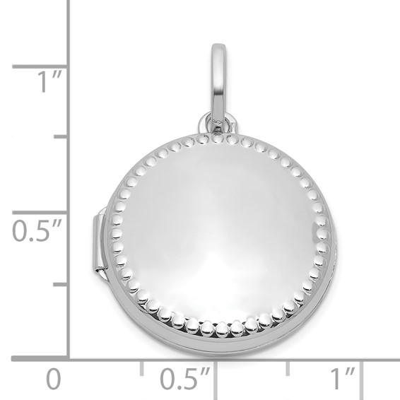 Sterling Silver Rhodium-plated Polished with Beaded Border 20mm Round Locket