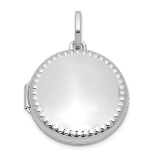 Sterling Silver Rhodium-plated Polished with Beaded Border 20mm Round Locket