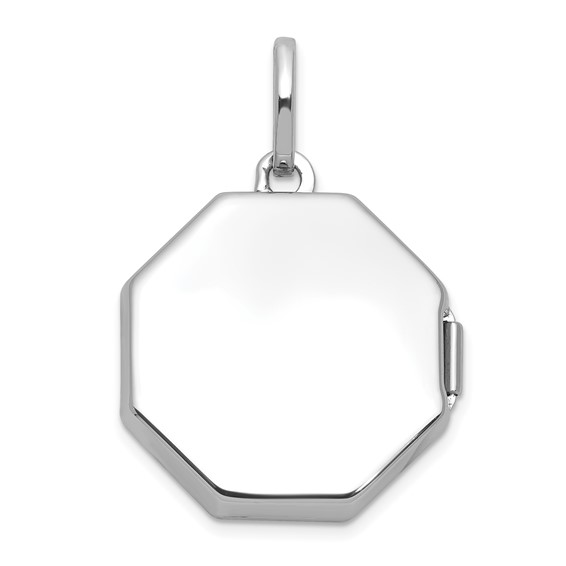 Sterling Silver Rhodium-plated Polished with Beaded Border 18mm Octagon Shaped Locket