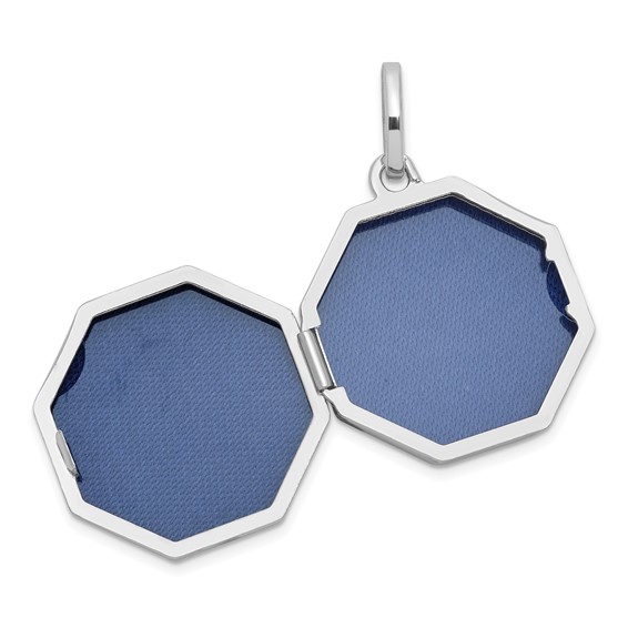 Sterling Silver Rhodium-plated Polished with Beaded Border 18mm Octagon Shaped Locket