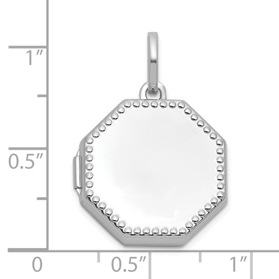 Sterling Silver Rhodium-plated Polished with Beaded Border 18mm Octagon Shaped Locket