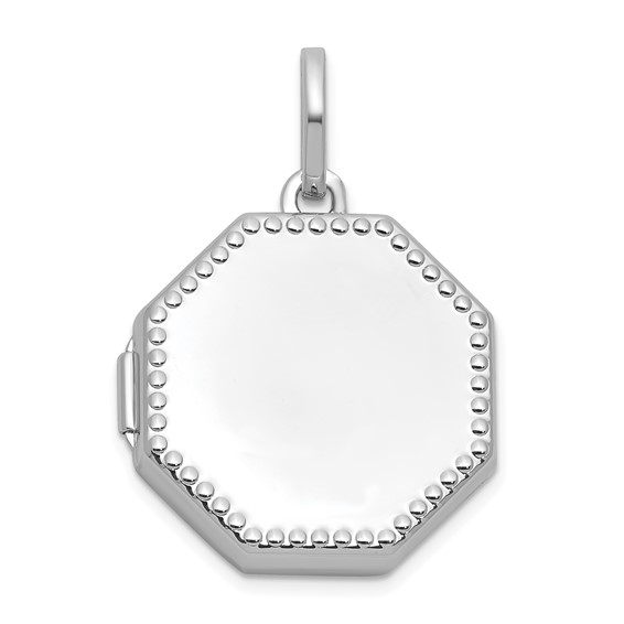 Sterling Silver Rhodium-plated Polished with Beaded Border 18mm Octagon Shaped Locket