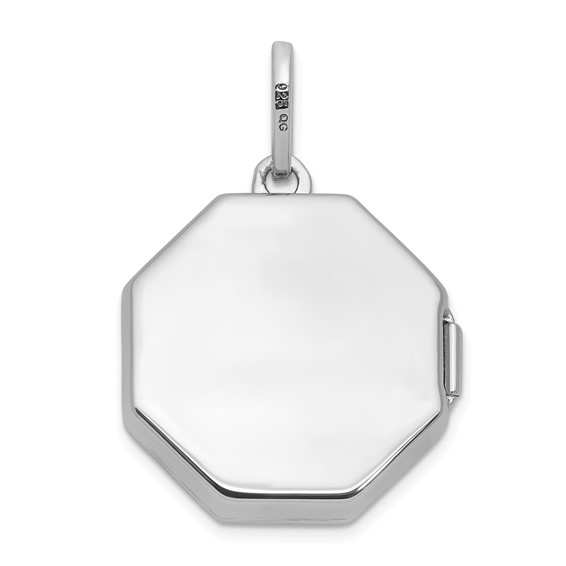 Sterling Silver Rhodium-plated Reversible 18mm Octagon Shaped Locket