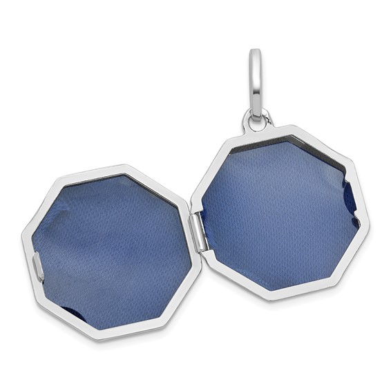 Sterling Silver Rhodium-plated Reversible 18mm Octagon Shaped Locket