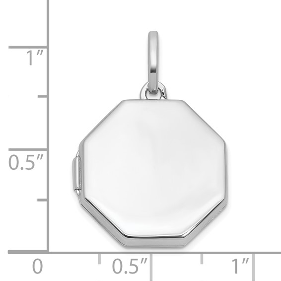 Sterling Silver Rhodium-plated Reversible 18mm Octagon Shaped Locket