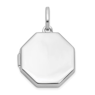 Sterling Silver Rhodium-plated Reversible 18mm Octagon Shaped Locket
