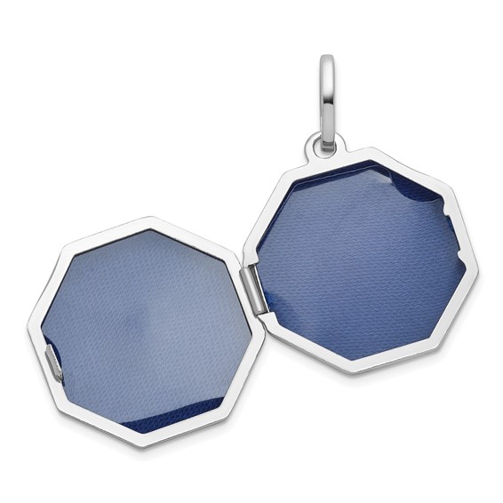 Sterling Silver Rhodium-plated Half Point Diamond with Star 18mm Octagon Shaped Locket