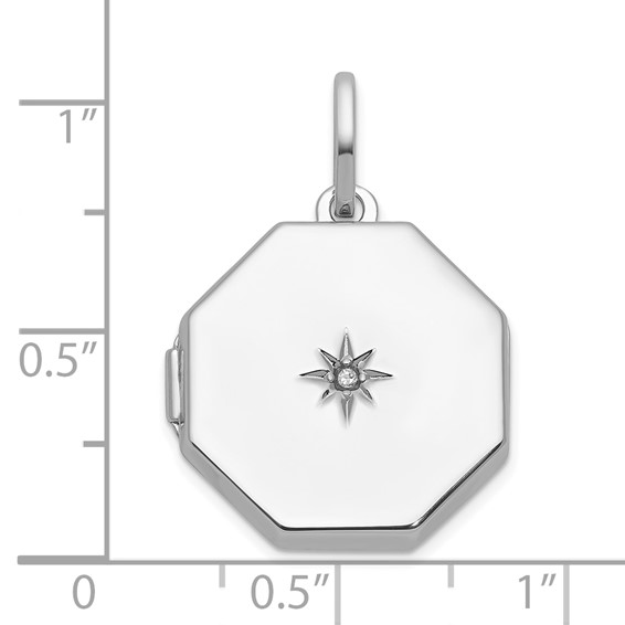 Sterling Silver Rhodium-plated Half Point Diamond with Star 18mm Octagon Shaped Locket
