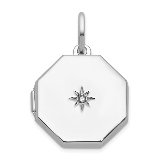 Sterling Silver Rhodium-plated Half Point Diamond with Star 18mm Octagon Shaped Locket