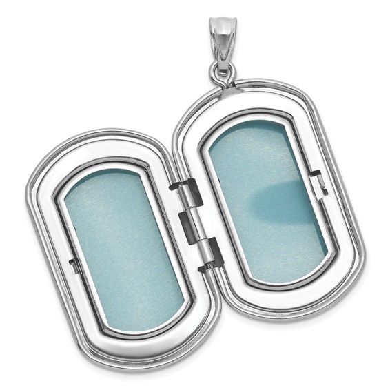 Sterling Silver Rhodium-plated Polished Front/Brushed Back Fleur De Lis 20mm Rectangle Locket