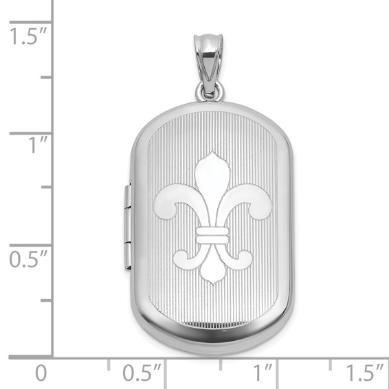 Sterling Silver Rhodium-plated Polished Front/Brushed Back Fleur De Lis 20mm Rectangle Locket