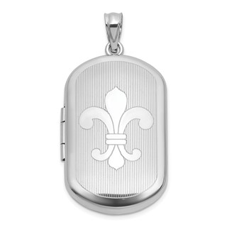 Sterling Silver Rhodium-plated Polished Front/Brushed Back Fleur De Lis 20mm Rectangle Locket