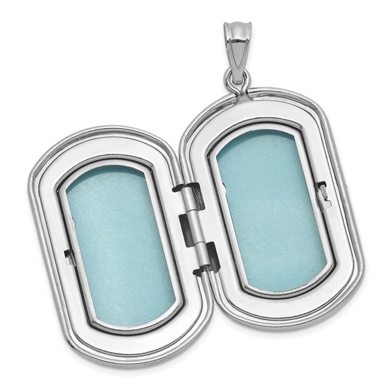 Sterling Silver Rhodium-plated Polished Front/Brushed Back Two Hearts 20mm Rectangle Locket
