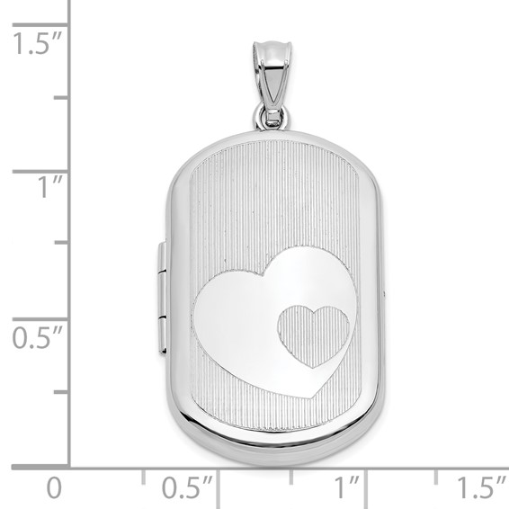 Sterling Silver Rhodium-plated Polished Front/Brushed Back Two Hearts 20mm Rectangle Locket