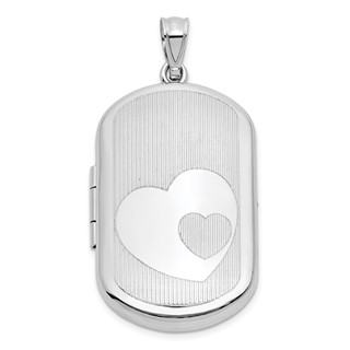 Sterling Silver Rhodium-plated Polished Front/Brushed Back Two Hearts 20mm Rectangle Locket