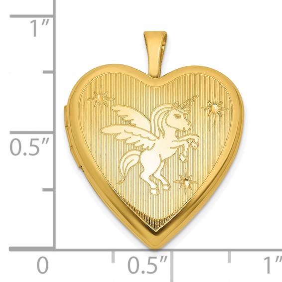 Sterling Silver Gold-plated Polished Front/Brushed Back Unicorn/Alicorn 20mm Heart Locket
