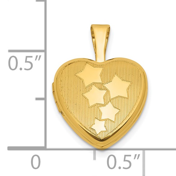 Sterling Silver Gold-plated Polished Front/Brushed Back Stars 12mm Heart Locket