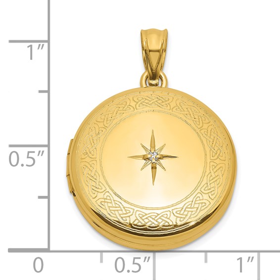 Sterling Silver Gold-plated Polished Front/Brushed Back 1/20 carat Diamond with Celtic Knot Border 20mm Round Locket
