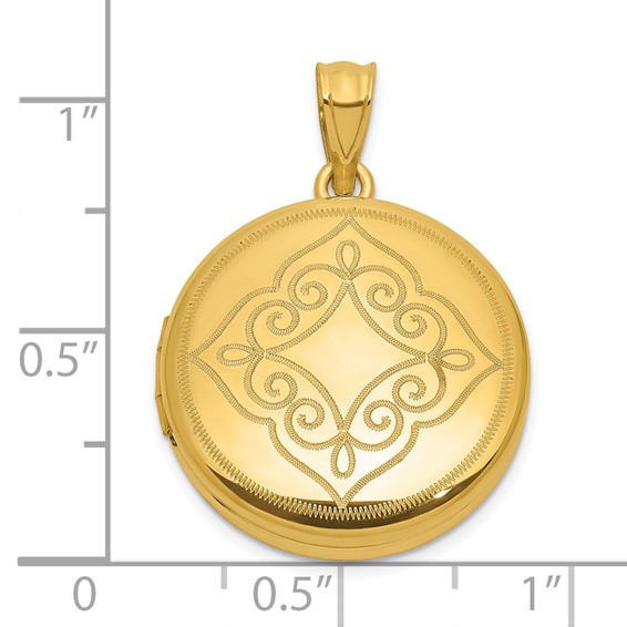 Sterling Silver Gold-plated Polished Front/Brushed Back Fancy Lace Design 20mm Round Locket