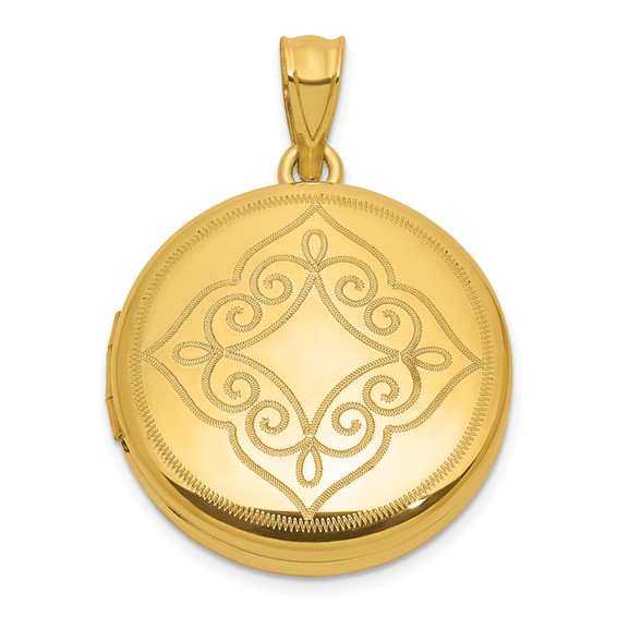 Sterling Silver Gold-plated Polished Front/Brushed Back Fancy Lace Design 20mm Round Locket