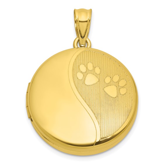 Sterling Silver Gold-plated Polished Front/Brushed Back Paw Print 20mm Round Locket