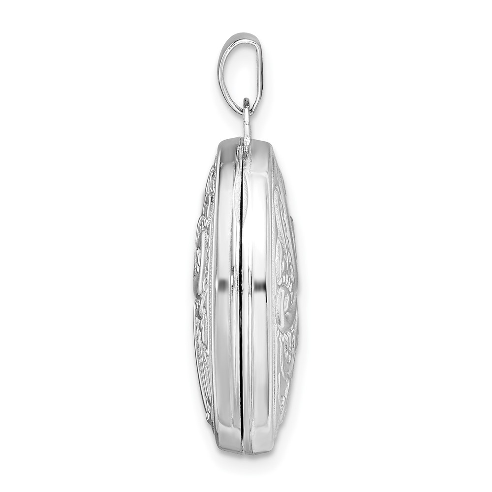 Sterling Silver Rhodium-plated Reversible Scroll Oval Locket (QLS17)