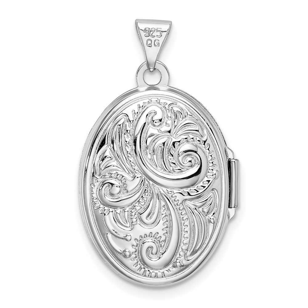 Sterling Silver Rhodium-plated Reversible Scroll Oval Locket (QLS17)