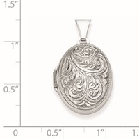 Sterling Silver Rhodium-plated Polished Scroll Design Reversible Same on Back 21mm Oval Locket view 4