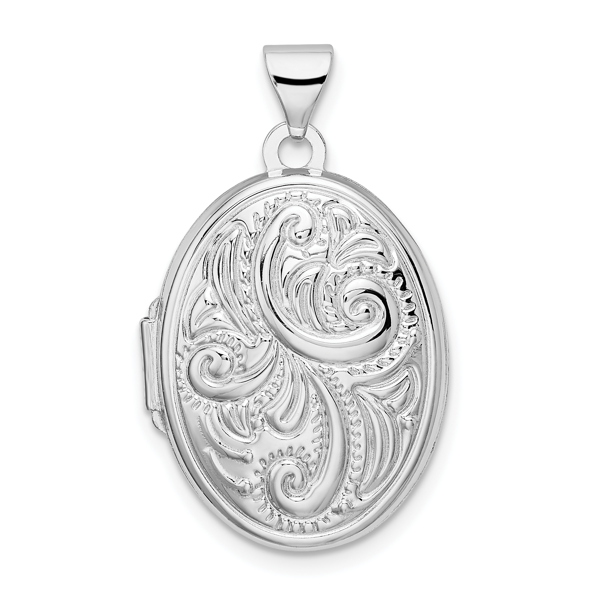 Sterling Silver Rhodium-plated Reversible Scroll Oval Locket (QLS17)