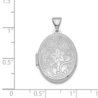 Sterling Silver Rhodium-plated Polished Floral 20mm Oval Locket view 4