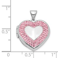 Sterling Silver Rhodium-plated Pink Preciosa Crystal 18mm Heart Locket view 4