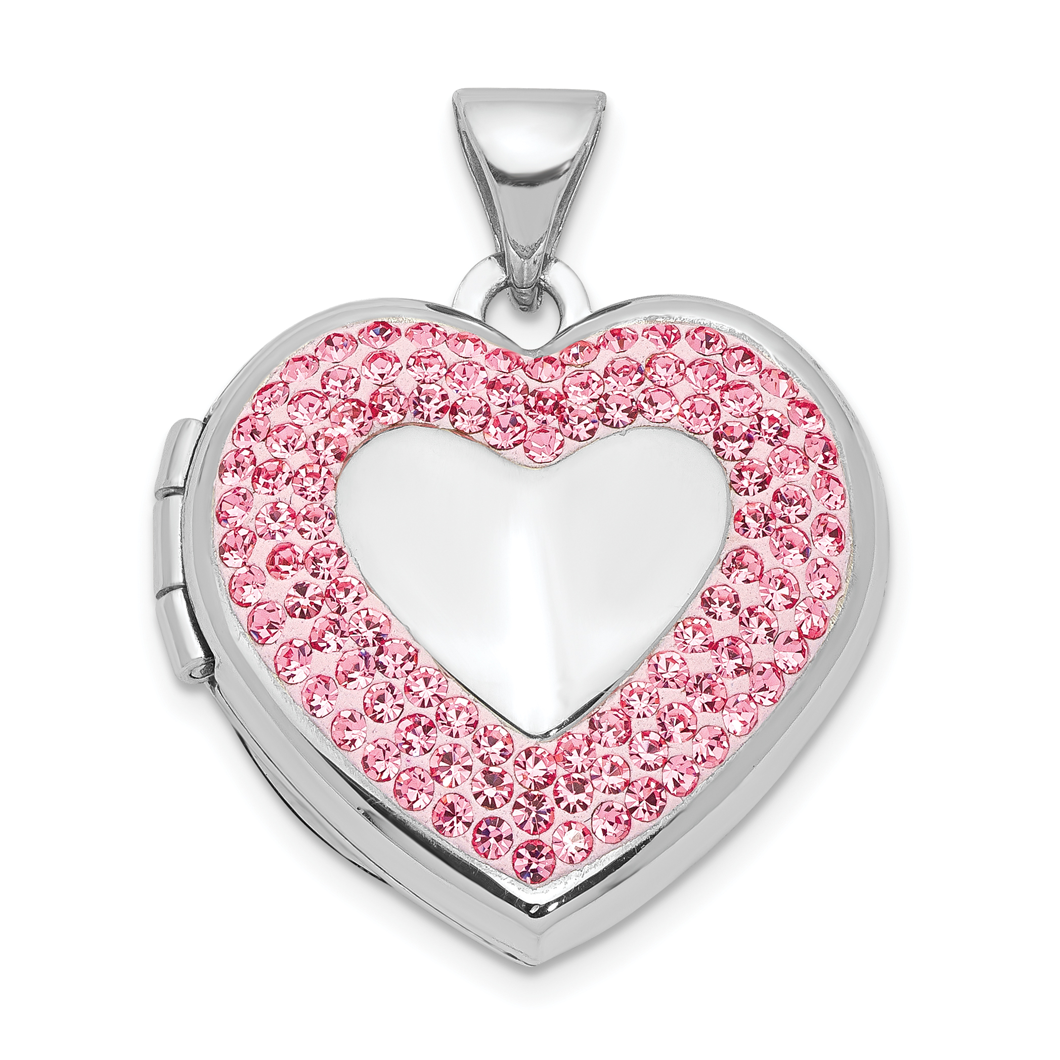 Sterling Silver Rhodium-plated 18mm Pink Preciosa Crystal Heart Locket (QLS202)