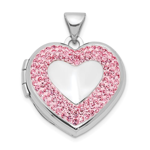 Sterling Silver Rhodium-plated Pink Preciosa Crystal 18mm Heart Locket