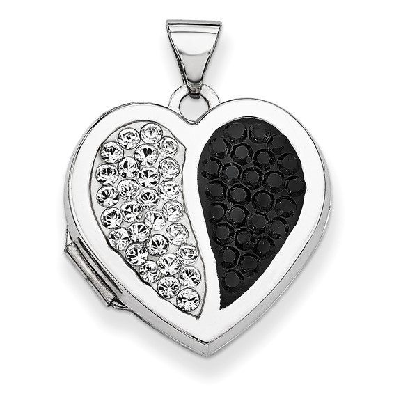 Sterling Silver 18mm Heart Black & White Swarovski Elements Locket