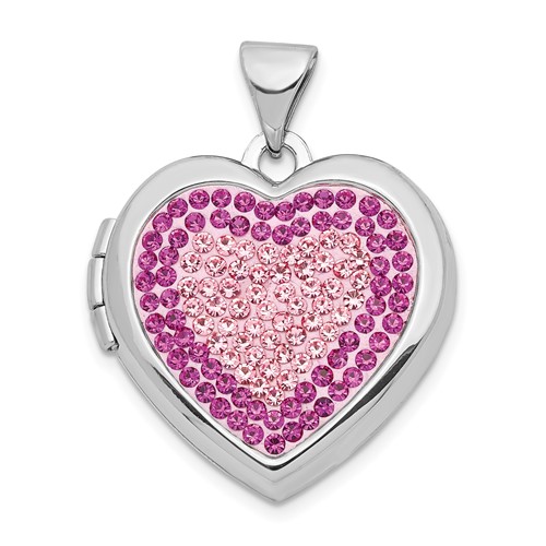 Sterling Silver Rhodium-plated Pink Preciosa Crystal 18mm Heart Locket