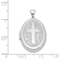 Sterling Silver Rhodium-plated Polished Cross 26mm Oval Locket view 4
