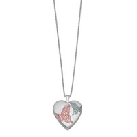 Sterling Silver Rhodium-plated Satin Pink and Blue Enamel Butterflies 20mm Heart Locket Necklace, 18" view 2